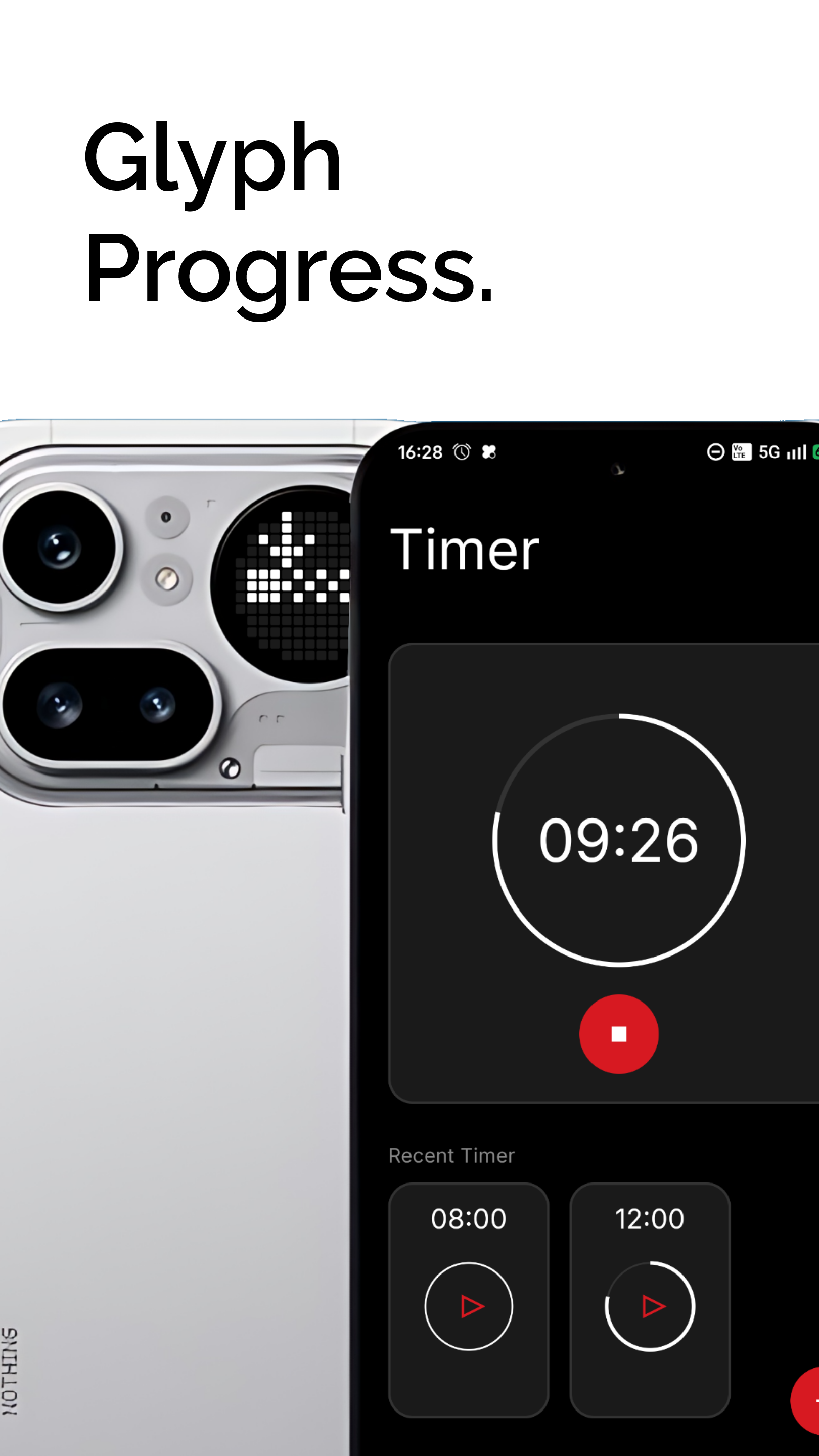 N Clock timer showing Glyph progress on a Nothing Phone